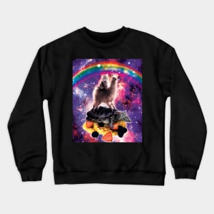 Space Cat Llama Turtle Riding Waffles Crewneck Sweatshirt